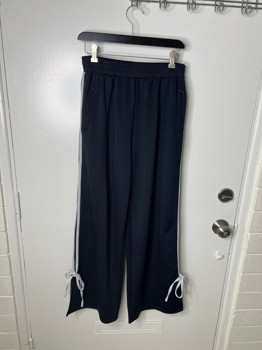 Le Lis Women's Bow Detail Flared Track Pants Blue/White ~ Size L